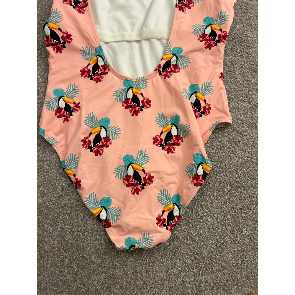 Hot Coals One Piece Sexy Swimsuit Womens Large Peach Toucan Floral Print HC77TUP